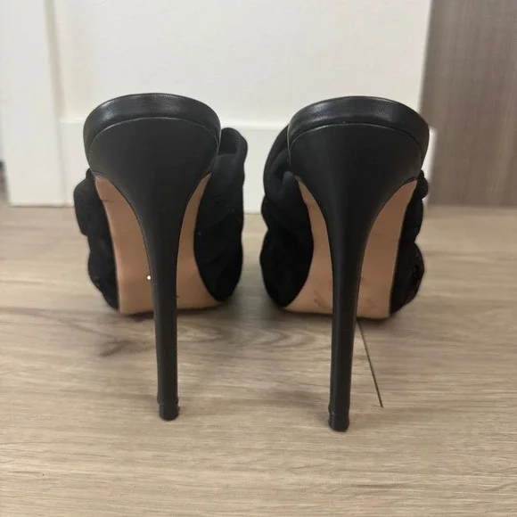 Tony Bianco Black Adee Mesh Ruched High Heel Mules - Picture 12 of 14